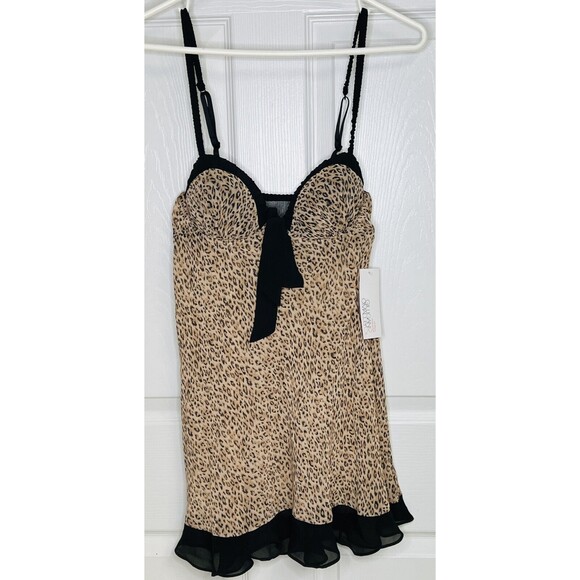 Gilligan & O'malley Sleepwear Baby Doll Chemise Thong Set Medium Animal Print - Picture 1 of 6